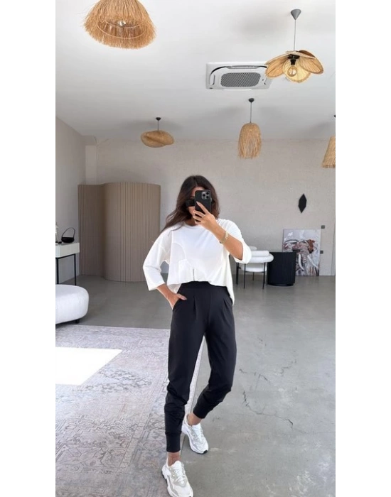 Kadın Scuba Modal Paça Manşet Pileli Pantolun