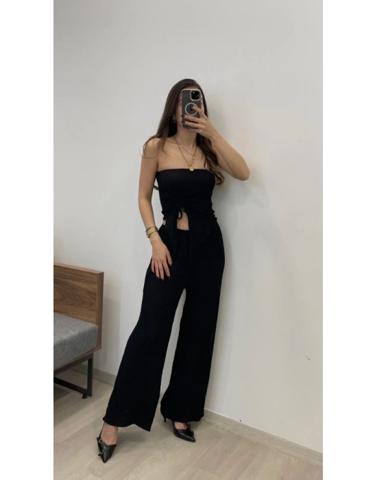 Kadın Sendy Kumaş Bağcık Detaylı Asimetrik Takım