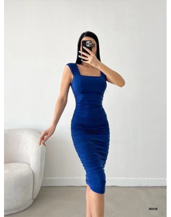 Kadın Sendy Kumaş Kalın Askılı Midi Boy Elbise