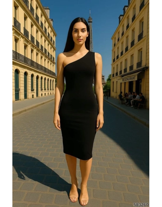 Kadın Sendy Kumaş Tek Omuz Midi Boy Elbise