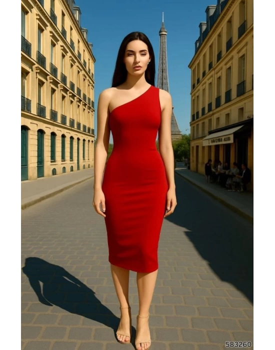 Kadın Sendy Kumaş Tek Omuz Midi Boy Elbise