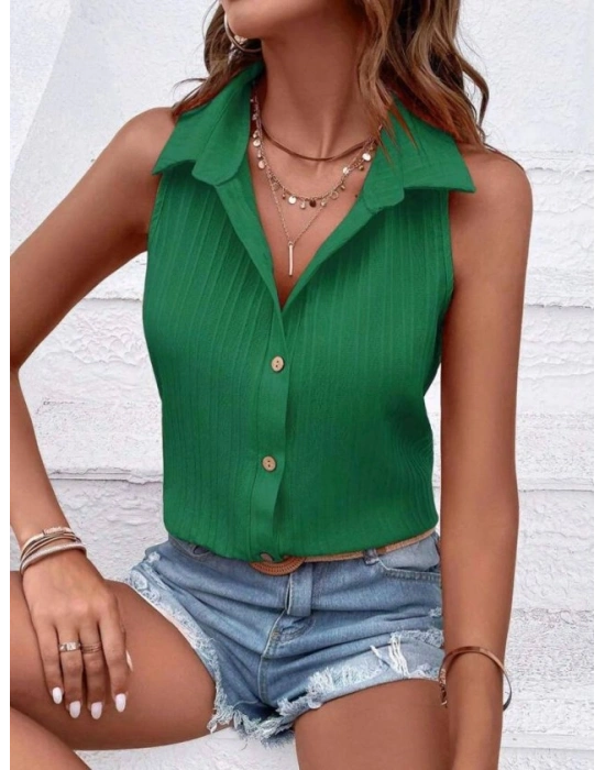 Kadın Sıfır Kol Pamela Kumaş Gömlek