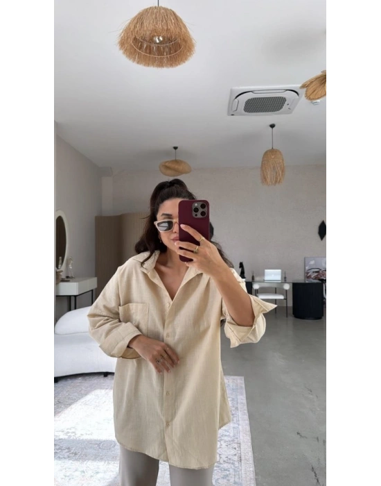 Kadın Tek Cepli Over Size Ketem Gömlek