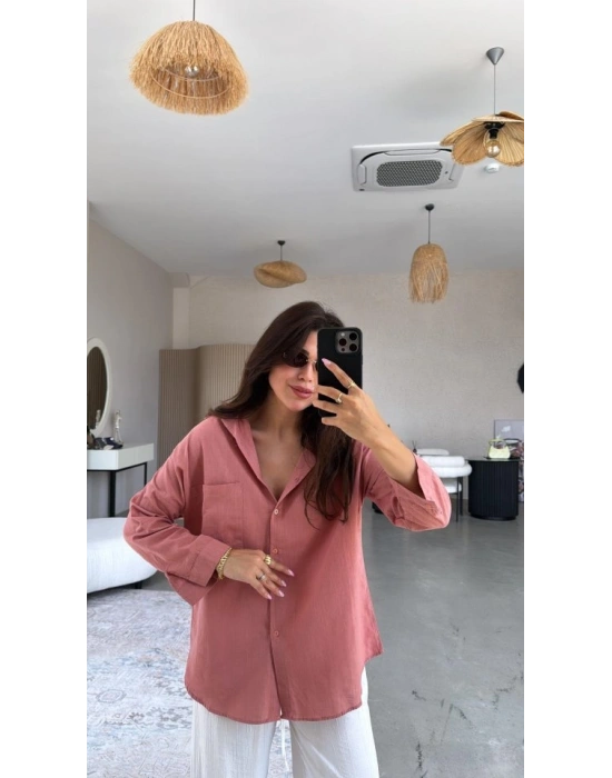 Kadın Tek Cepli Over Size Ketem Gömlek