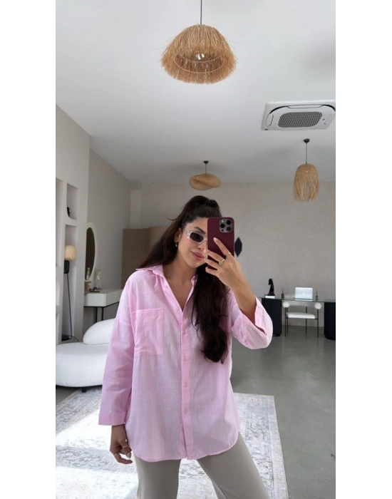 Kadın Tek Cepli Over Size Ketem Gömlek