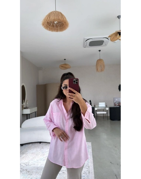 Kadın Tek Cepli Over Size Ketem Gömlek