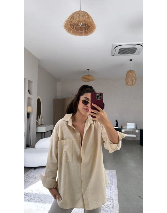 Kadın Tek Cepli Over Size Ketem Gömlek