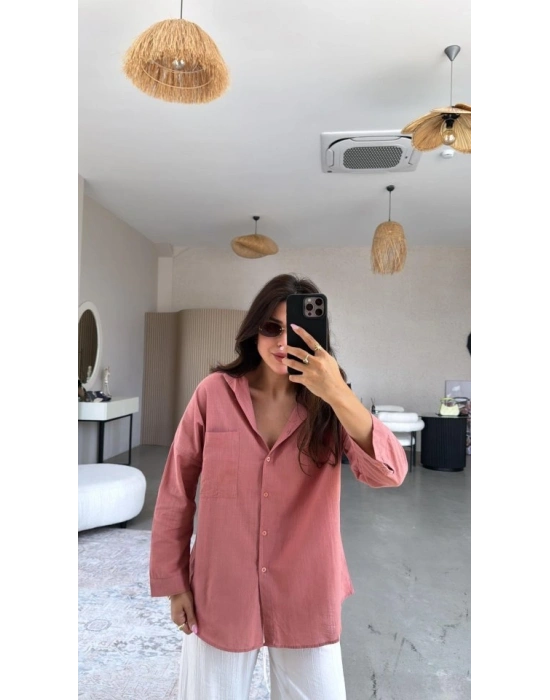 Kadın Tek Cepli Over Size Ketem Gömlek