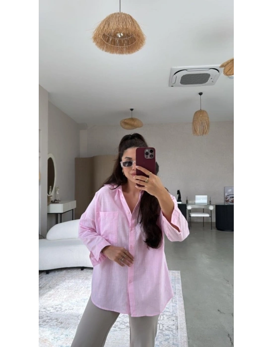 Kadın Tek Cepli Over Size Ketem Gömlek