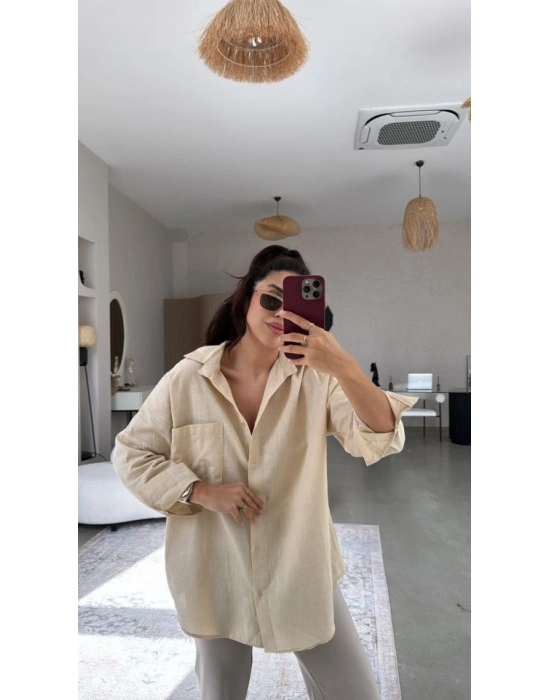 Kadın Tek Cepli Over Size Ketem Gömlek