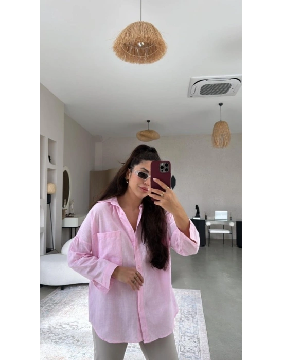 Kadın Tek Cepli Over Size Ketem Gömlek