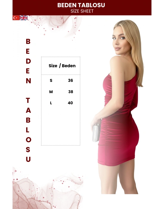 Kadın Tek Omuz Drapeli Kadife Mini Elbise