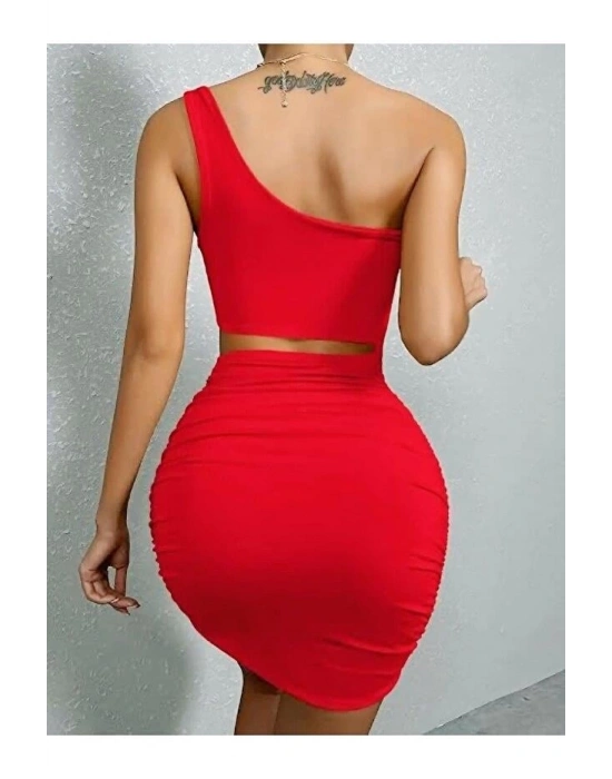 Kadın Tek Omuz Kesim Detaylı Büzgülü Fantezi Elbise 5078