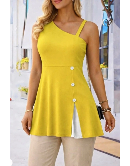 Kadın Tek Omuzdan Askılı şerit Detaylı Düğmeli Viskon Bluz