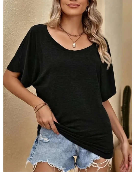 Kadın Tek Omuzu Açık Kısa Kollu Salaş Viskon Bluz