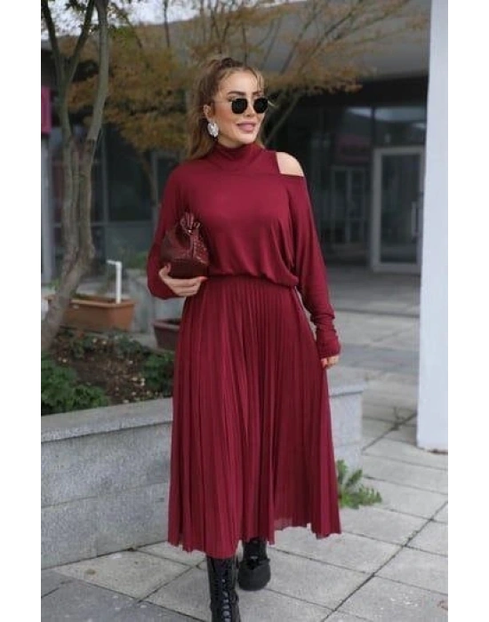 Kadın Triko Plise Ve Tül Detay Iki Parça Elbise