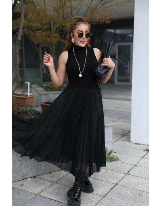 Kadın Triko Plise Ve Tül Detay Iki Parça Elbise