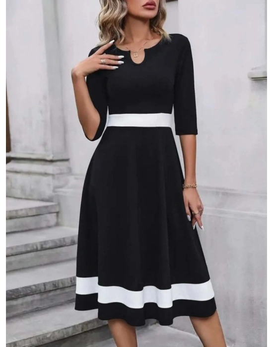 Kadın Truvakar Kol V Yakalı Janjan Krep Midi Elbise