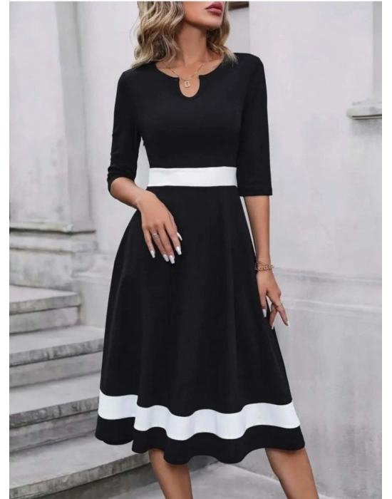 Kadın Truvakar Kol V Yakalı Janjan Krep Midi Elbise