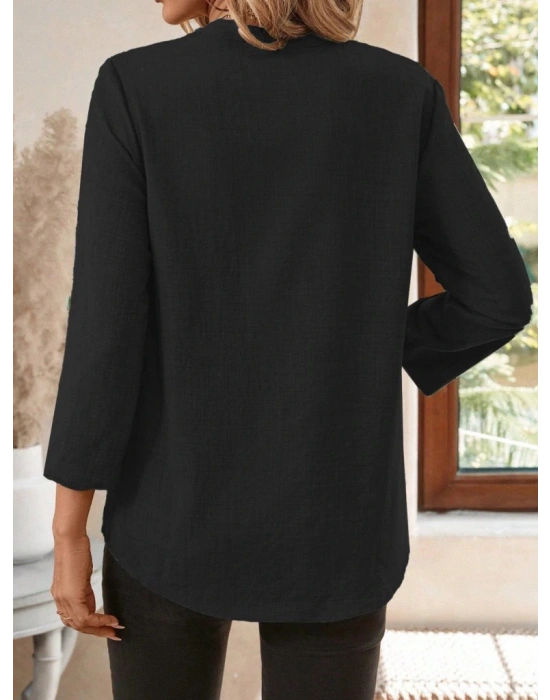 Kadın Truvakar Kol V Yakalı Keten Bluz