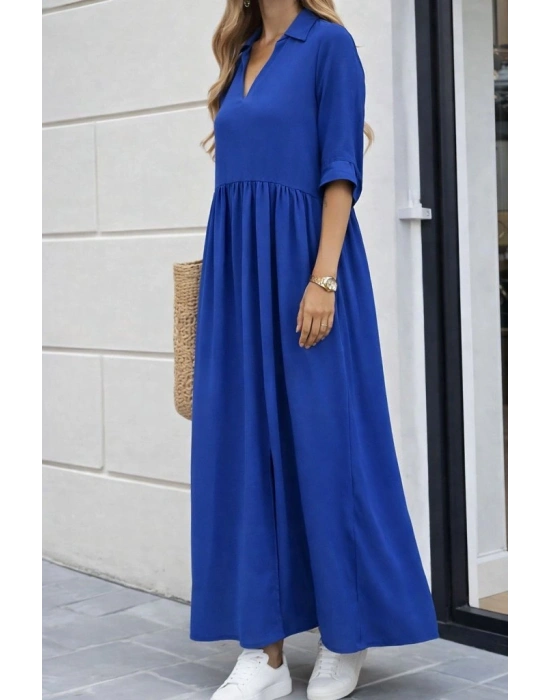 Kadın Truvakar Kollu V Yakalı Yırtmaçlı Uzun Aerobin Elbise