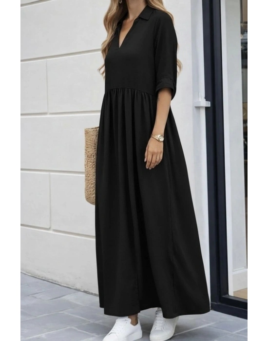 Kadın Truvakar Kollu V Yakalı Yırtmaçlı Uzun Aerobin Elbise