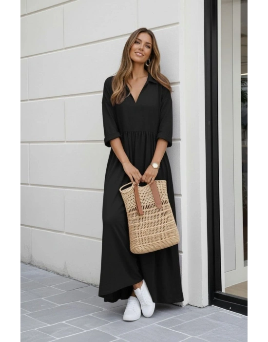 Kadın Truvakar Kollu V Yakalı Yırtmaçlı Uzun Aerobin Elbise