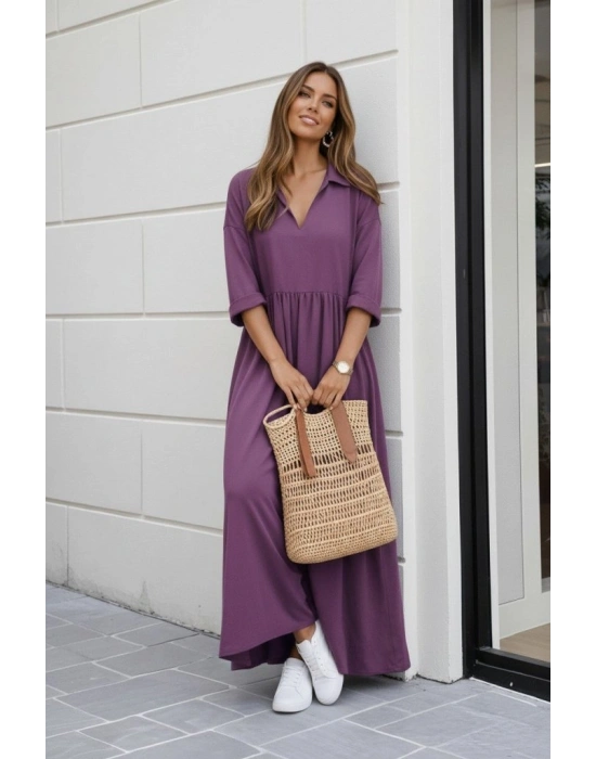 Kadın Truvakar Kollu V Yakalı Yırtmaçlı Uzun Aerobin Elbise