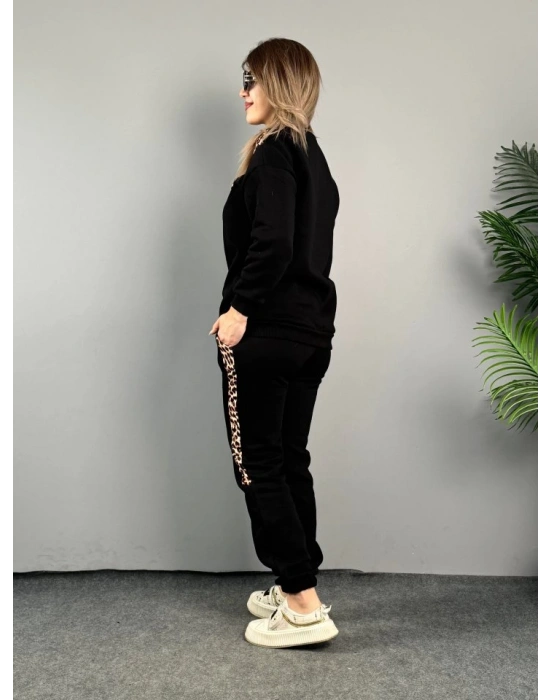 Kadın üç Iplik Kumaş Leopar Desenli Dantel Detaylı Ikili Takım