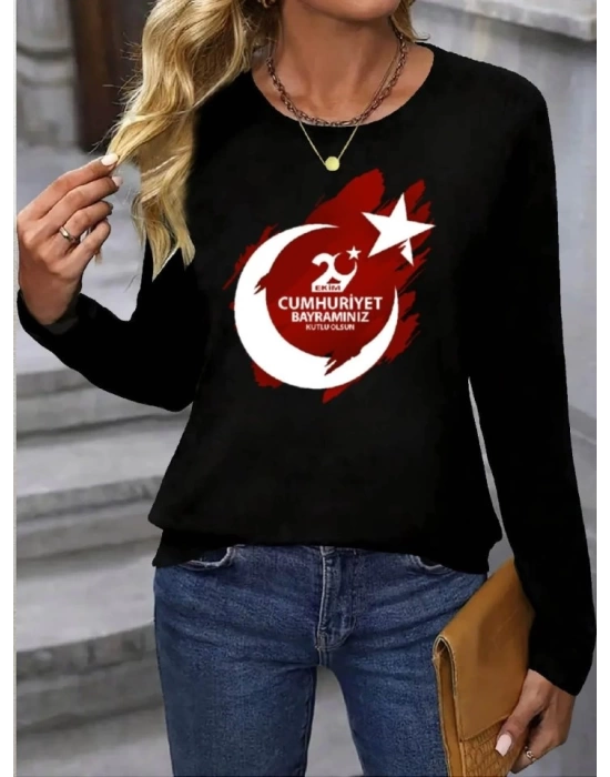 Kadın Uzun Kol Bisiklet Yaka 29 Ekim Cumhuriyet Bayramına Özel Bluz