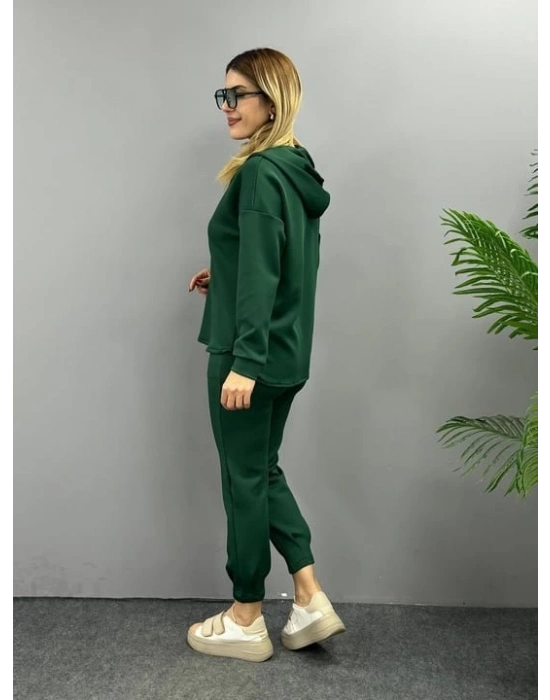Kadın Uzun Kol V Yaka Kapüşon Detay Sweat Ve Yüksel Bel Eşofman Ikili Takım