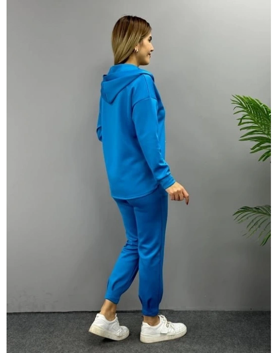 Kadın Uzun Kol V Yaka Kapüşon Detay Sweat Ve Yüksel Bel Eşofman Ikili Takım