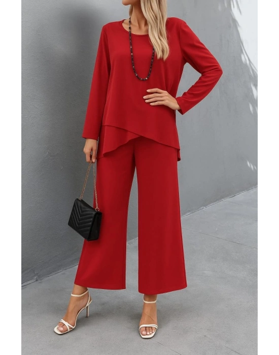 Kadın Uzun Kollu Asimetrik Detaylı Salaş Sandy Bluz Ve Pantolon Ikili Takım