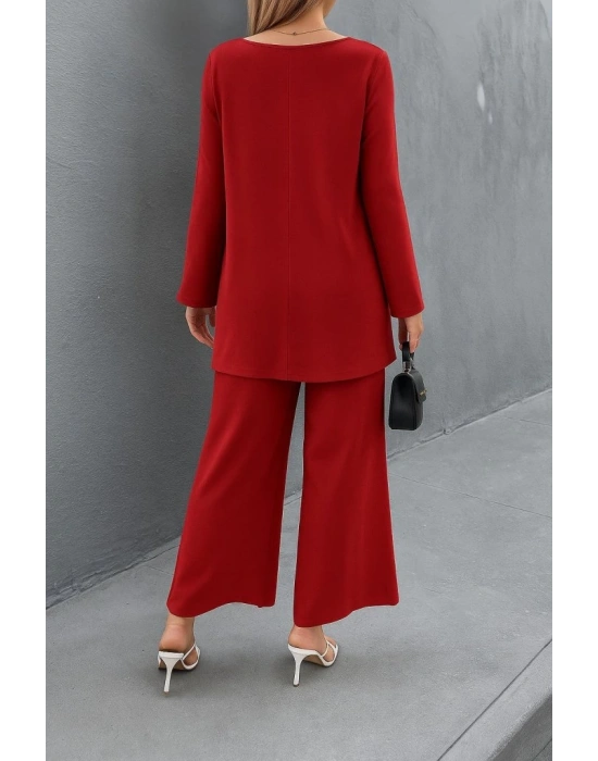 Kadın Uzun Kollu Asimetrik Detaylı Salaş Sandy Bluz Ve Pantolon Ikili Takım