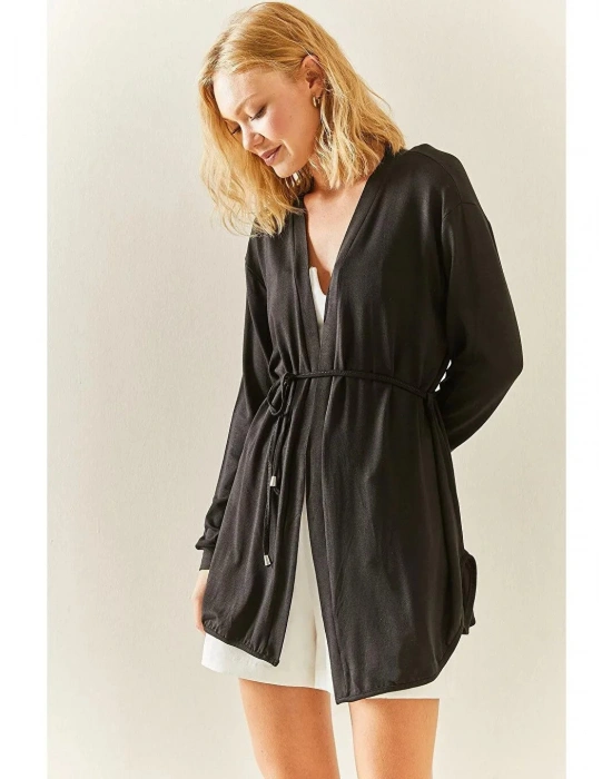 Kadın Uzun Kollu Bağcık Detay Hırka