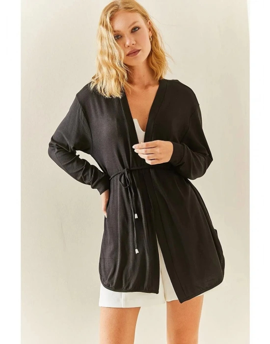 Kadın Uzun Kollu Bağcık Detay Hırka