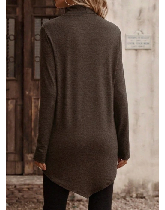 Kadın Uzun Kollu Balıkçı Yaka Asimetrik Kesim Detaylı Yün Viskon Bluz