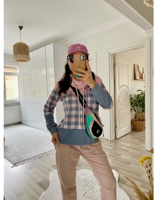 Kadın Uzun Kollu Balıkçı Yaka Bağcıklı Desenli şardonlu Dalgıç Bluz