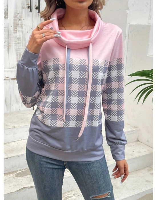 Kadın Uzun Kollu Balıkçı Yaka Bağcıklı Desenli şardonlu Dalgıç Bluz