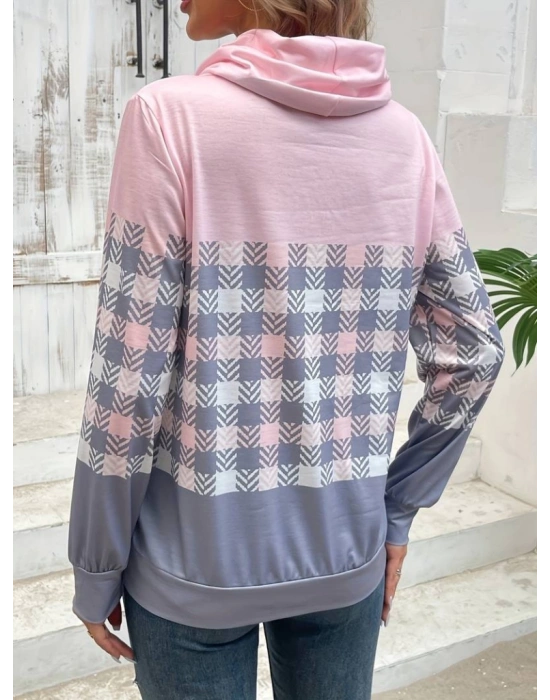 Kadın Uzun Kollu Balıkçı Yaka Bağcıklı Desenli şardonlu Dalgıç Bluz