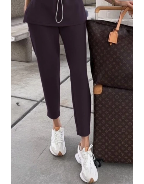 Kadın Uzun Kollu Balıkçı Yaka Belden Lastikli Modal Bluz Ve Pantolon Ikili Takım