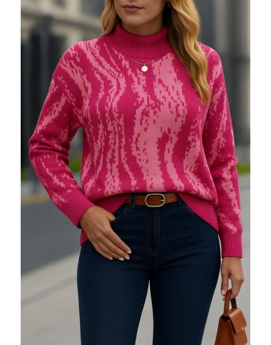 Kadın Uzun Kollu Balıkçı Yaka çok Renkli Triko Bluz