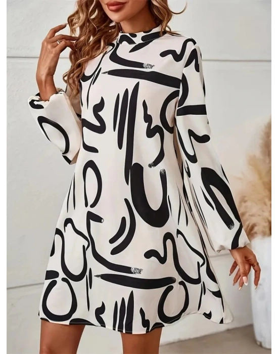 Kadın Uzun Kollu Balıkçı Yaka Desenli şardonlu Dalgıç Elbise