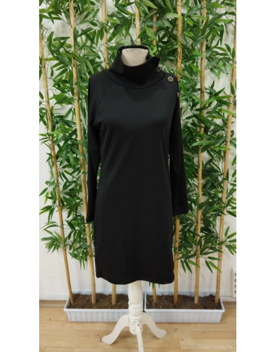 Kadın Uzun Kollu Balıkçı Yaka Düğme Detaylı Kısa şardonlu Dalgıç Elbise