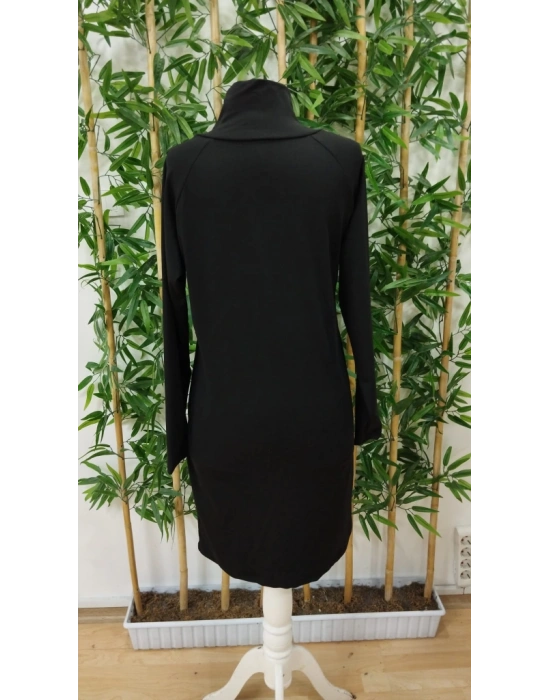 Kadın Uzun Kollu Balıkçı Yaka Düğme Detaylı Kısa şardonlu Dalgıç Elbise