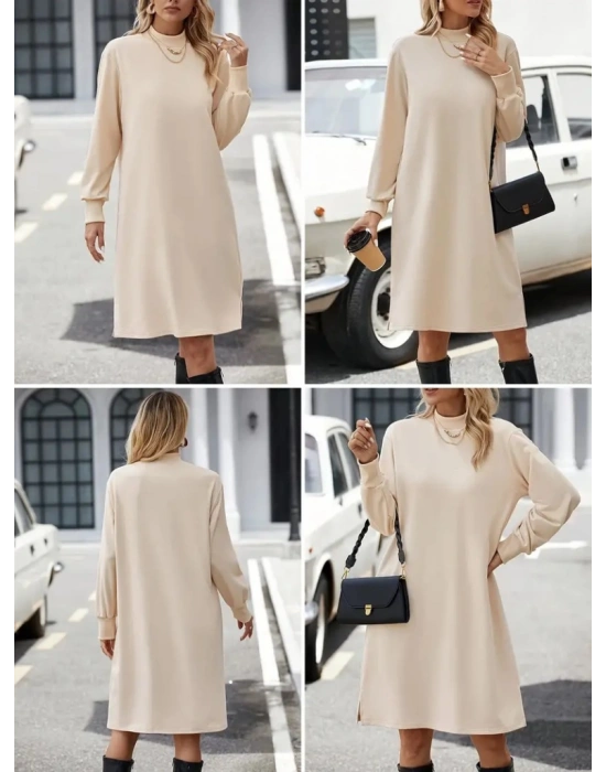 Kadın Uzun Kollu Balıkçı Yaka Kısa şardonlu Dalgıç Elbise