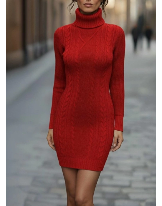 Kadın Uzun Kollu Balıkçı Yaka Kısa Triko Elbise