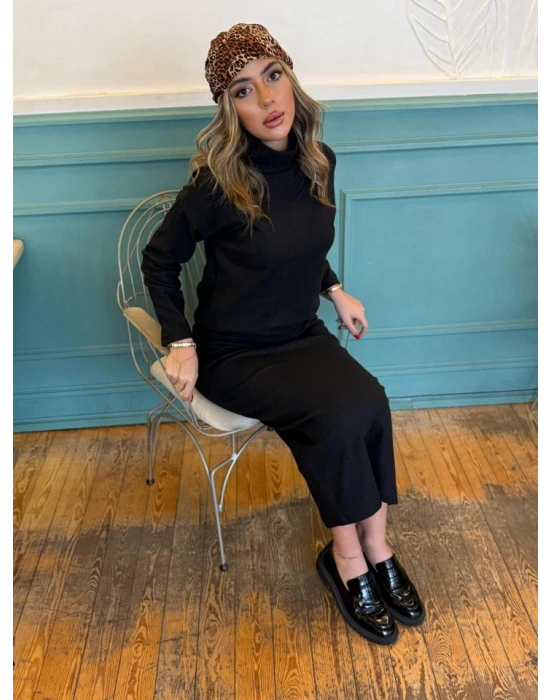 Kadın Uzun Kollu Balıkçı Yaka şardonlu Bluz Etek Takım