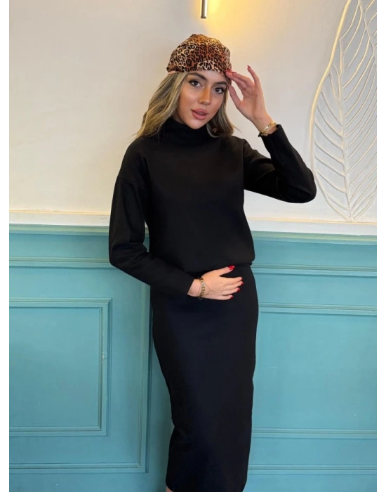 Kadın Uzun Kollu Balıkçı Yaka şardonlu Bluz Etek Takım