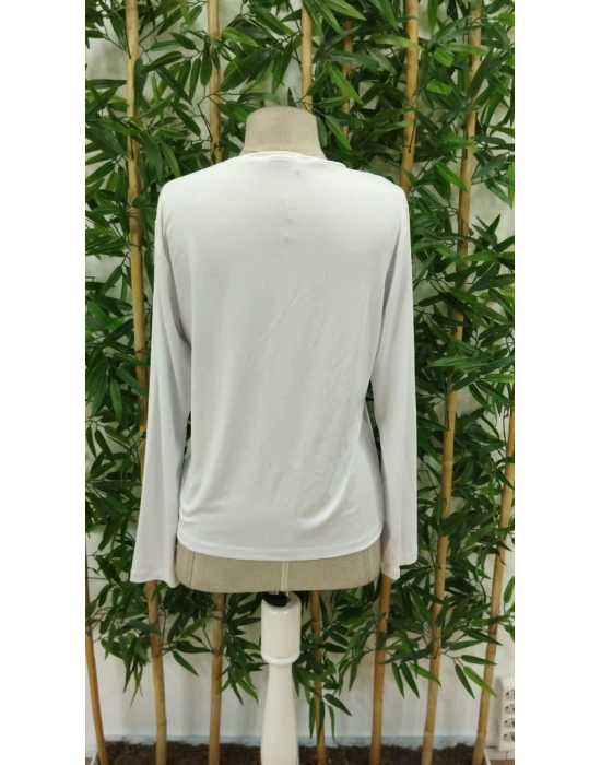 Kadın Uzun Kollu Bisiklet Yaka Ay Baskılı Viskon Bluz